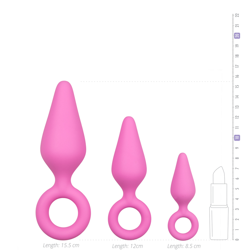 Pink Buttplugs With Pull Ring - Set image