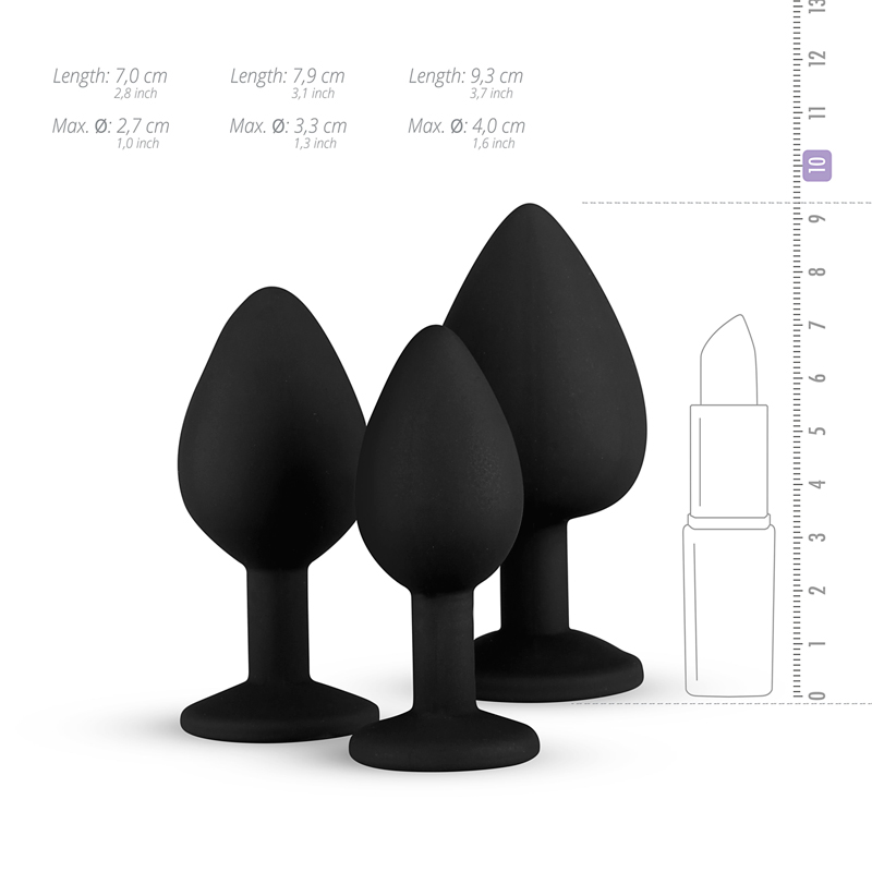 Silicone Buttplug Set with Diamond - Black image