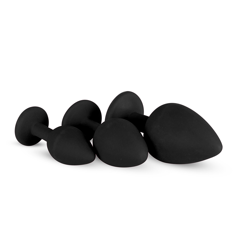 Silicone Buttplug Set with Diamond - Black image