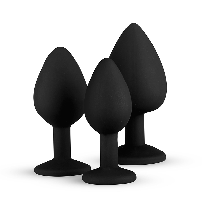 Silicone Buttplug Set with Diamond - Black image