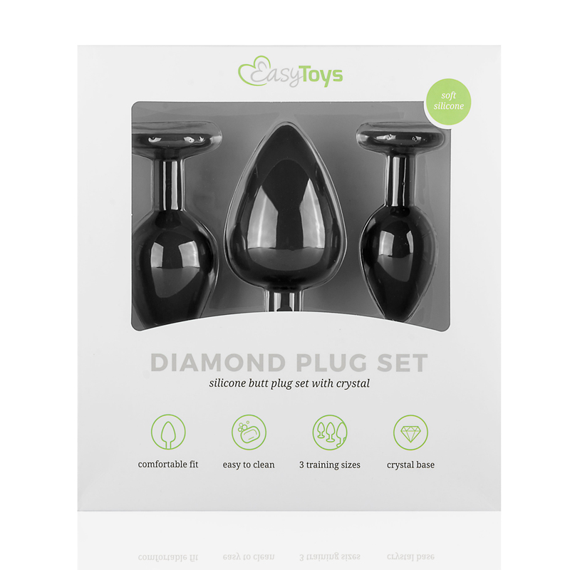 Silicone Buttplug Set with Diamond - Black image