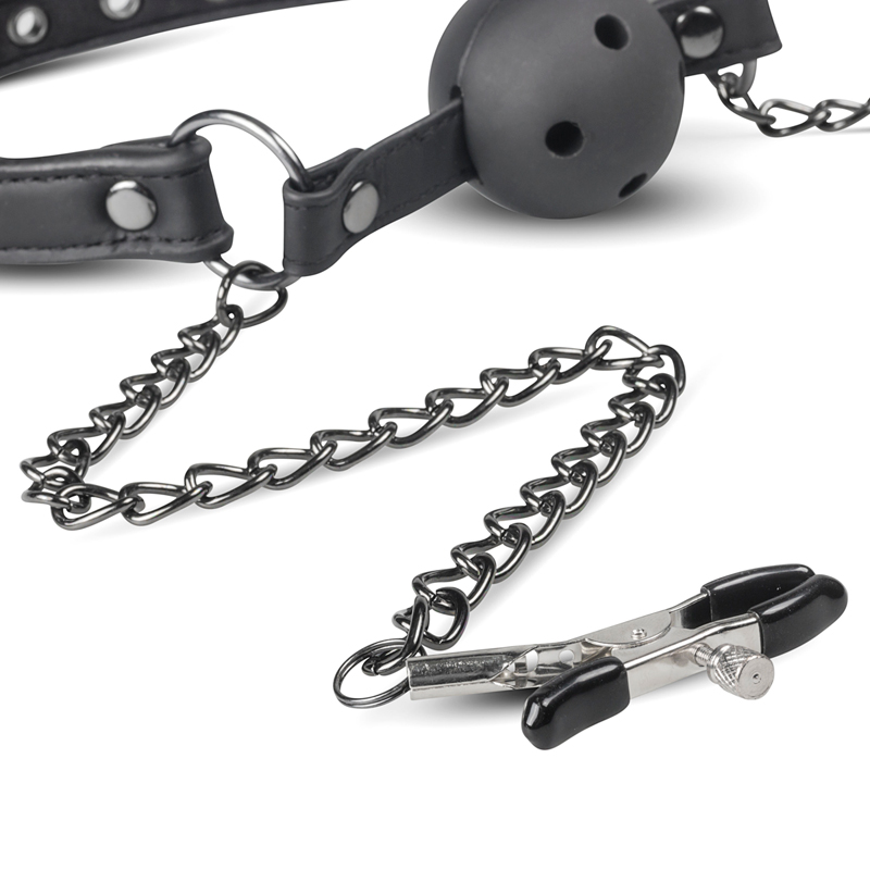 Open Ball Gag With Nipple Clamps image