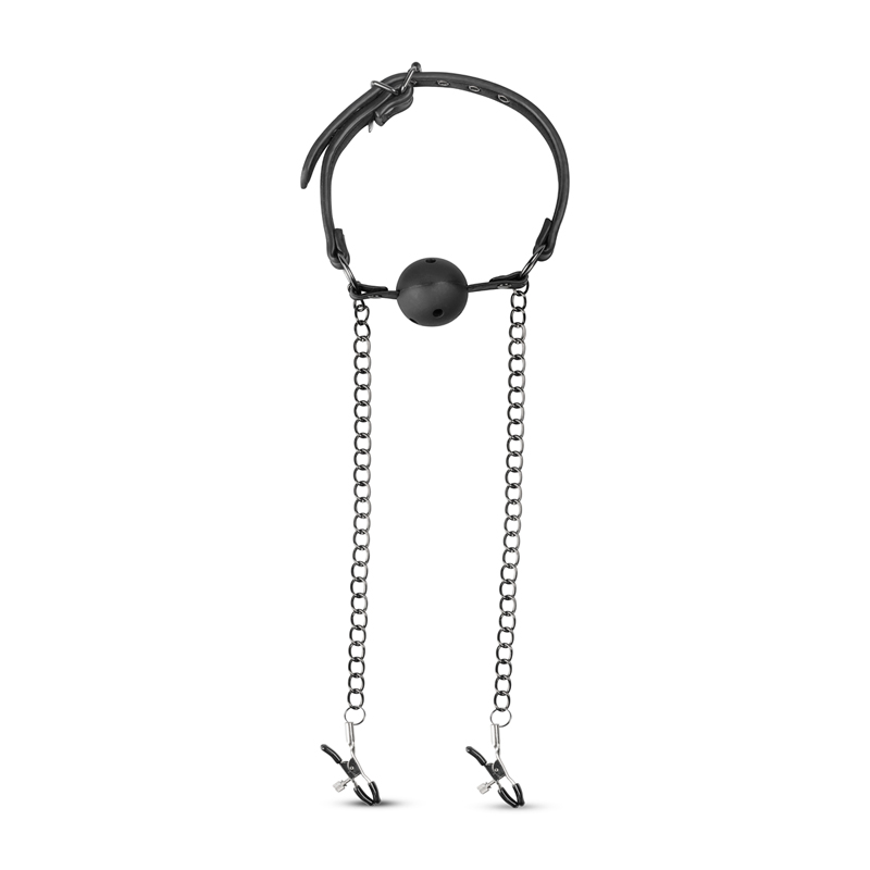 Open Ball Gag With Nipple Clamps image