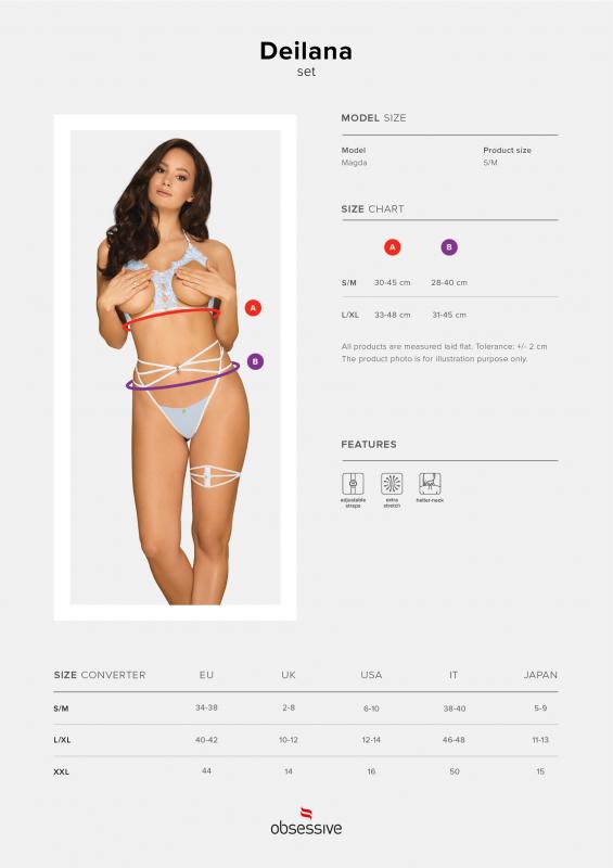 Deilana Ensemble soutien-gorge sexy à bonnets ouverts - Bleu/Blanc 3