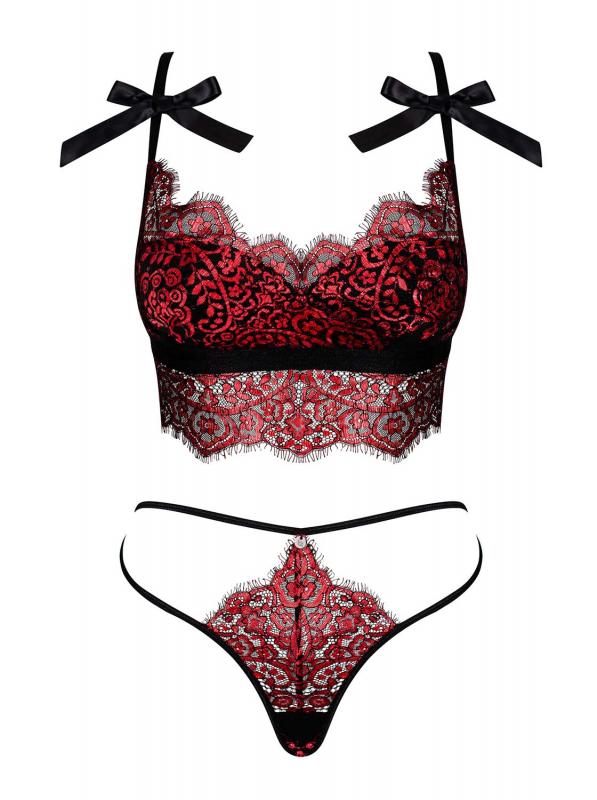 Conjunto de sujetador de encaje de 2 piezas Redessia - Rojo/negro