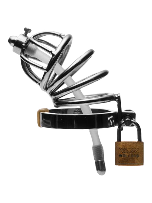 Cage de chasteté en acier inoxydable avec plug d’urètre en silicone