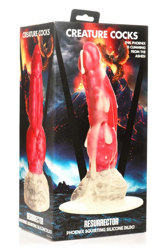 XR Brands - Resurrector Phoenix Spritzender Silikon-Dildo - Rot/Weiß