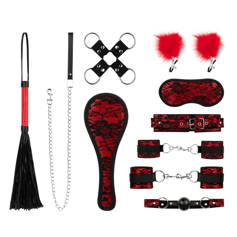 - Lace & Leather Look - Set Bondage 8 Pièces - Rouge 4