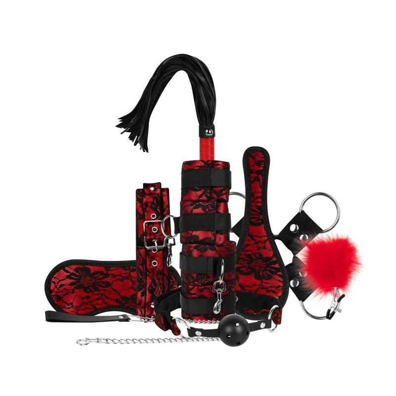 - Lace & Leather Look - Set Bondage 8 Pièces - Rouge 2