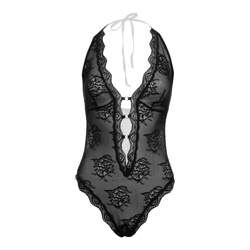 Body en dentelle à l’entrejambe ouvert Rose 5