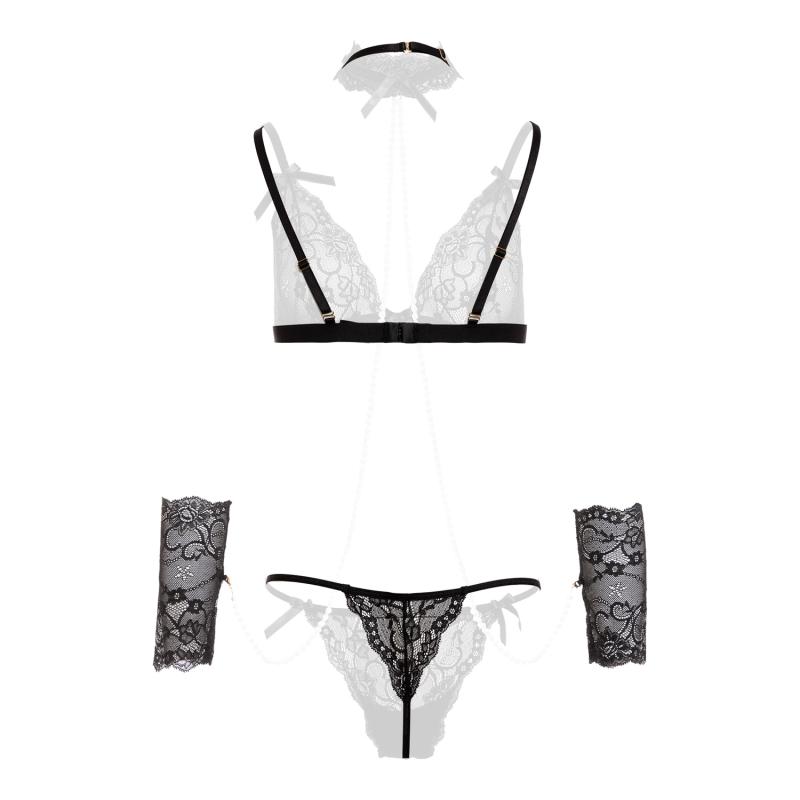 Ensemble de bondage doux avec perles Mea - Noir 5