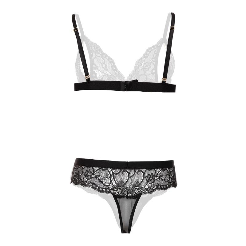 Ensemble soutien-gorge en perles et dentelle Mea - Noir 5