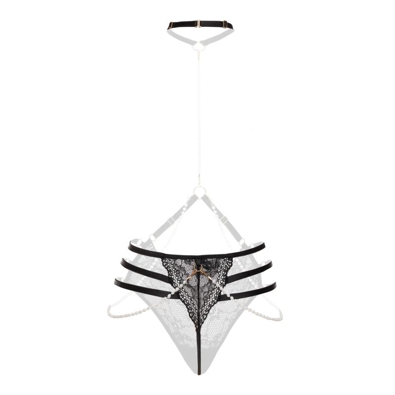 String perlé en dentelle luxueuse Mea - Noir 5