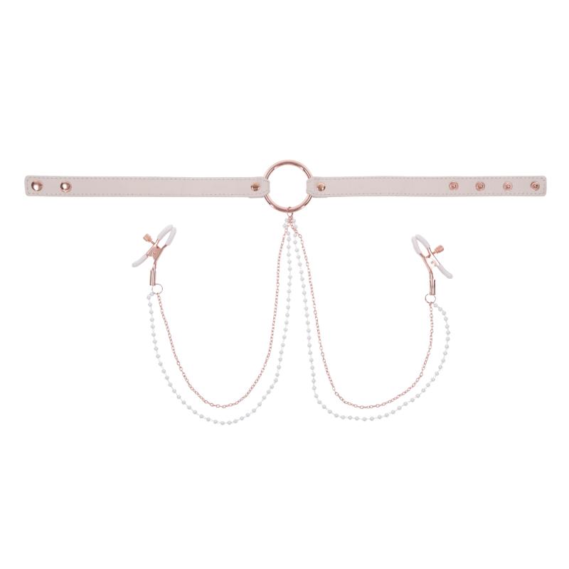 Sportsheets – S&M Peaches ‘	n CreaMe Halsband met Tepelklemmen – Cream