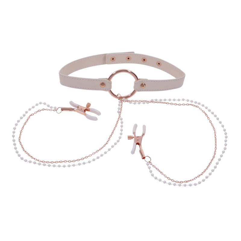 Sportsheets – S&M Peaches ‘n CreaMe Collier avec Pinces à Tétons – Cream 4