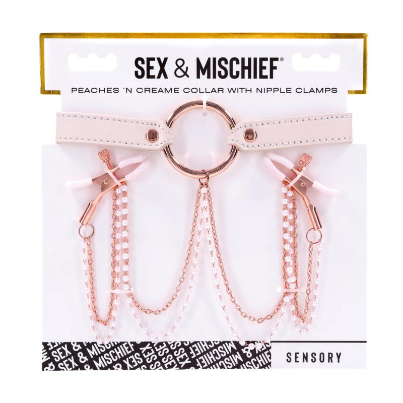 Sportsheets – S&M Peaches ‘n CreaMe Collier avec Pinces à Tétons – Cream 6