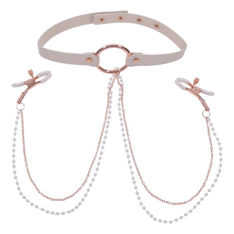 Sportsheets – S&M Peaches ‘n CreaMe Collier avec Pinces à Tétons – Cream 7