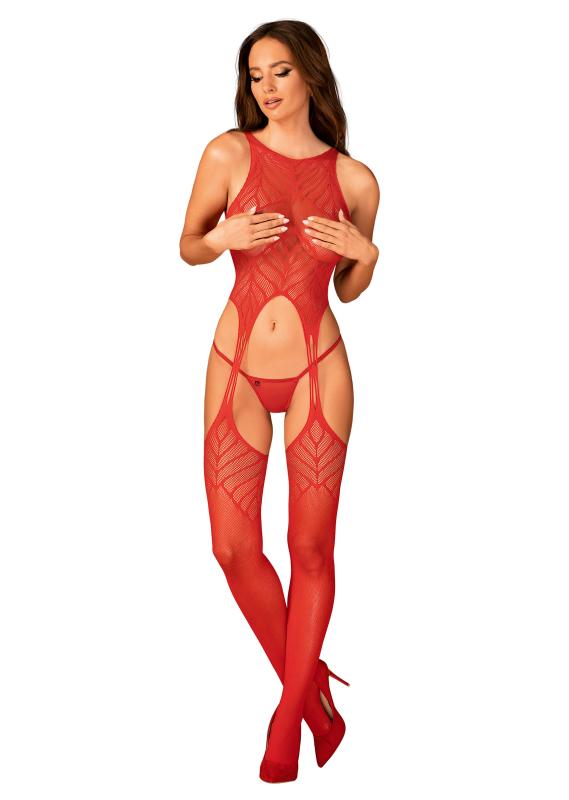 Image of Netz-Body mit Strumpfhalter-Design - Rot