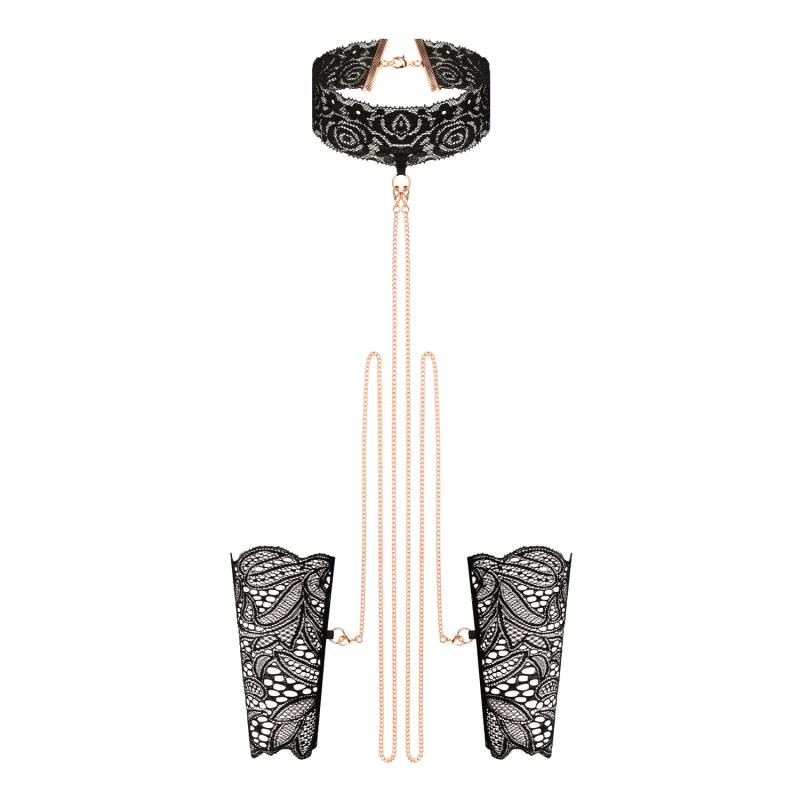 - Menottes en Dentelle et Collier - Noir 3