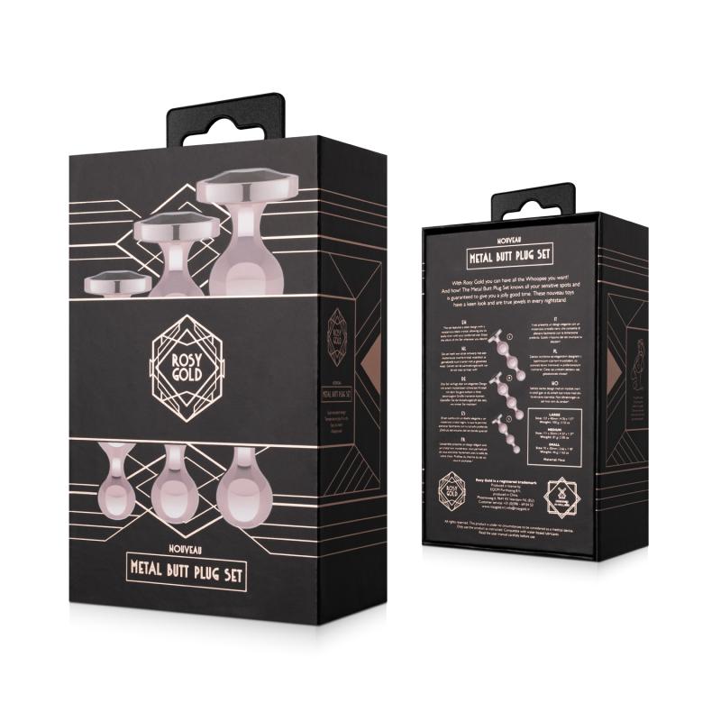 - Ensemble de Plugs Anaux en Métal 3 Pièces - Or Rose 2